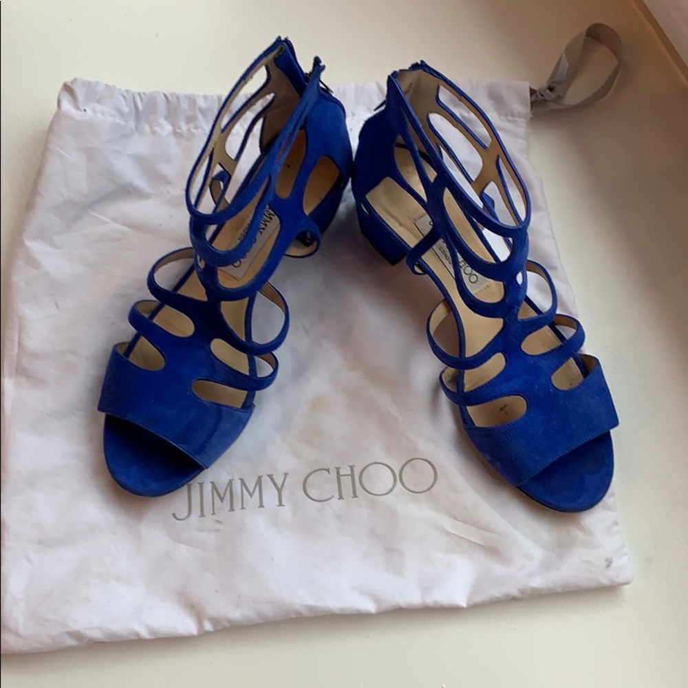 Jimmy Choo Ren 35 Blue Suede Sandals